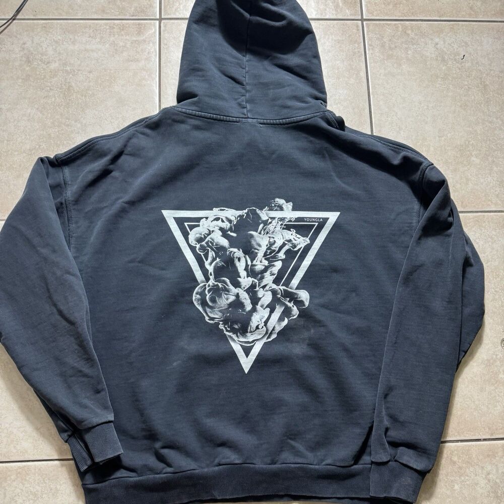 YoungLA Hoodie Mens XL Black Pullover Sweat Shirt Free Smoke Gym Long Sleeve